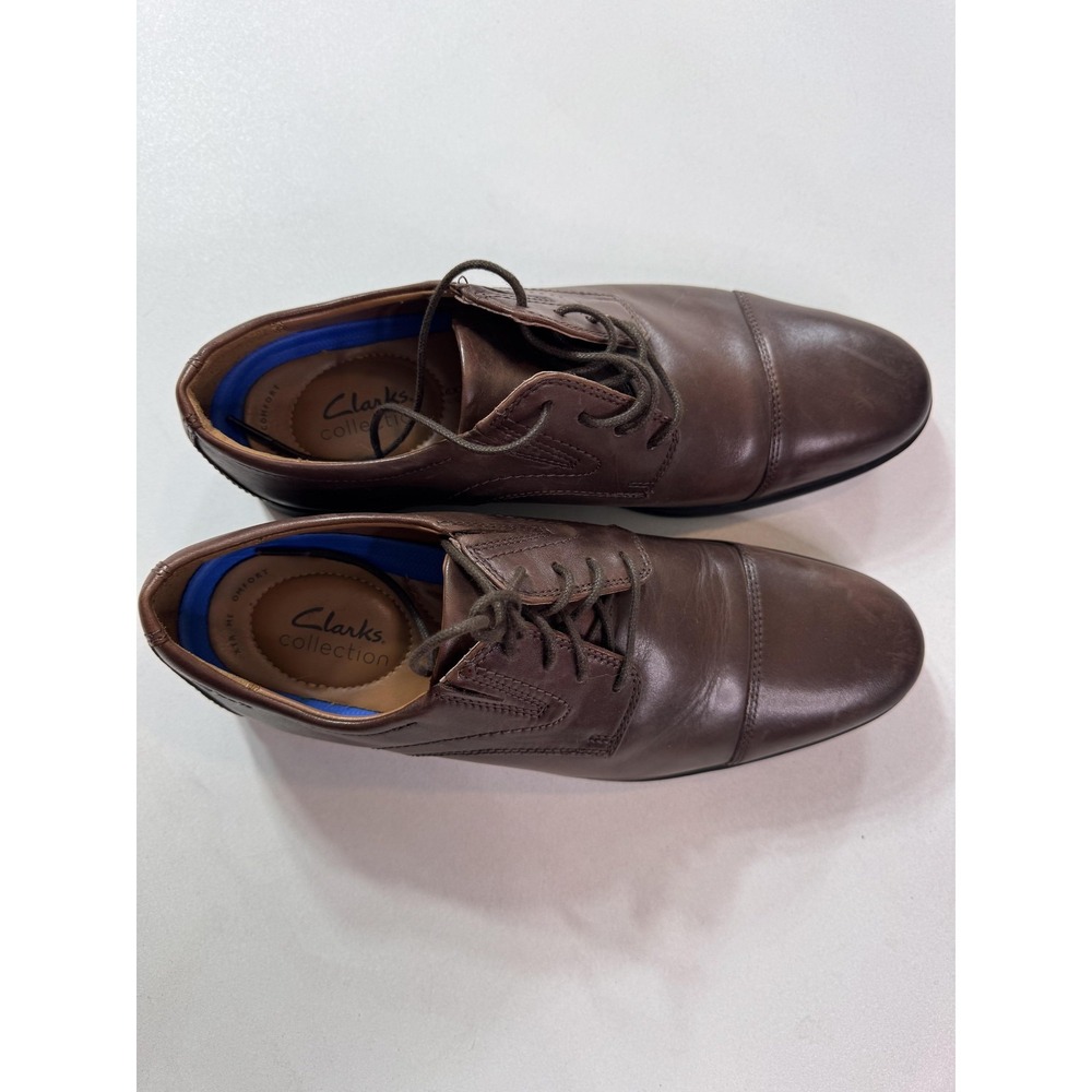 Clarks Extreme Comfort Shoes Mens Size 10 Brown Leather‎ Cap Toe Dress Derby - Picture 2 of 9